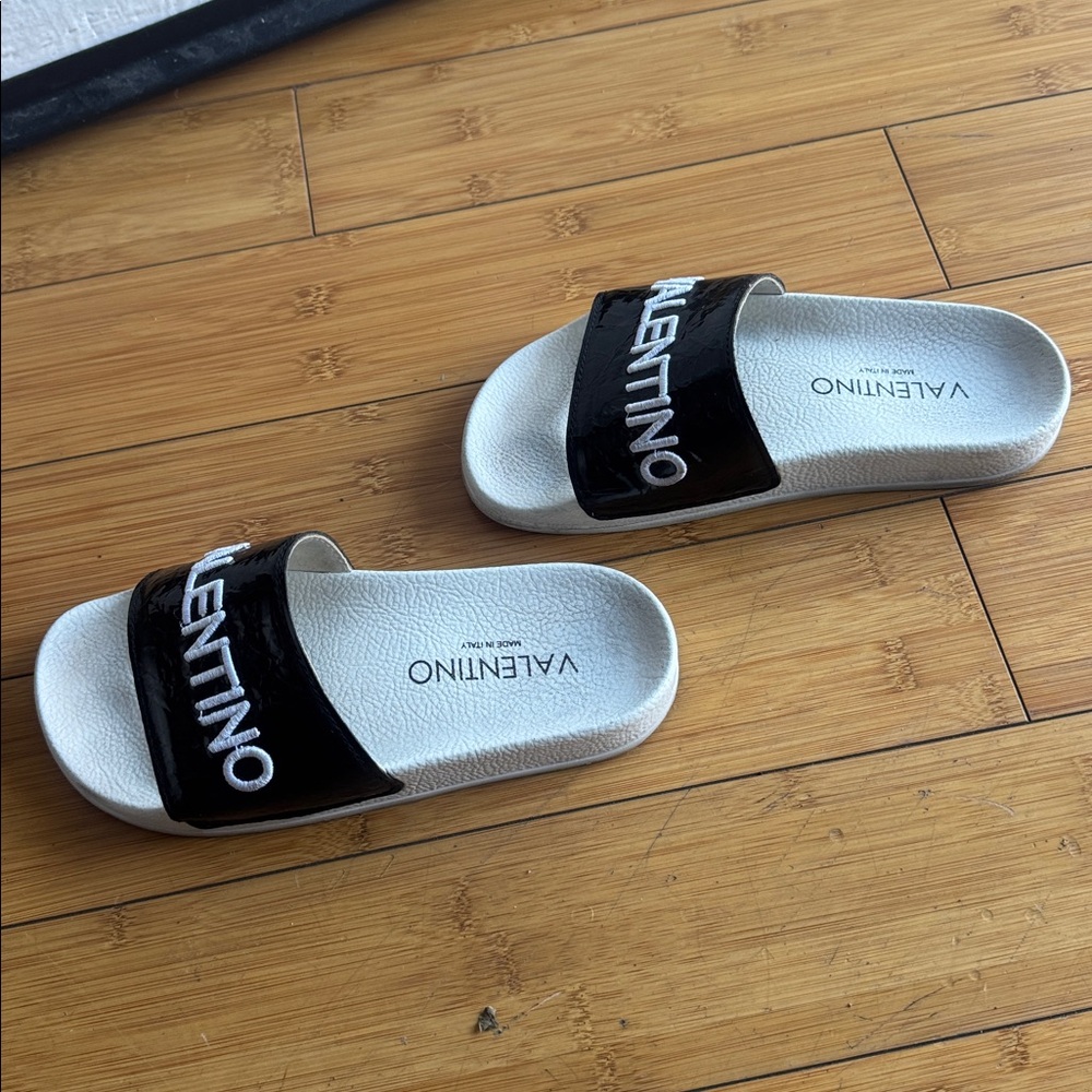 Valentino Black and White Slide Sandals - Picture 2 of 3